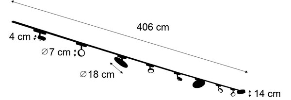 Railsysteem met 6 spots en 2 plafondlampen zwart 1-fase - Magnetic Lance Puk