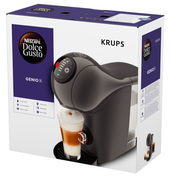 Еспресо машина Krups KP243B10 NDG GENIO S ANTHRACITE, 1500W, 15 bar, 0.8 л, Работа с NESCAFÉ® Dolce Gusto® капсули, LED, XL функция, Сив/антрацит