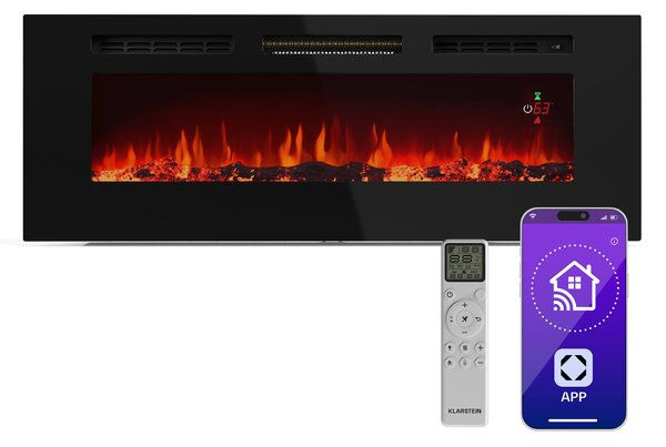 Klarstein Интелигентна електрическа камина Galeras Smart, 2 температурни настройки, 16 - 30°| LED илюзия за пламък, Опция за IOT връзка