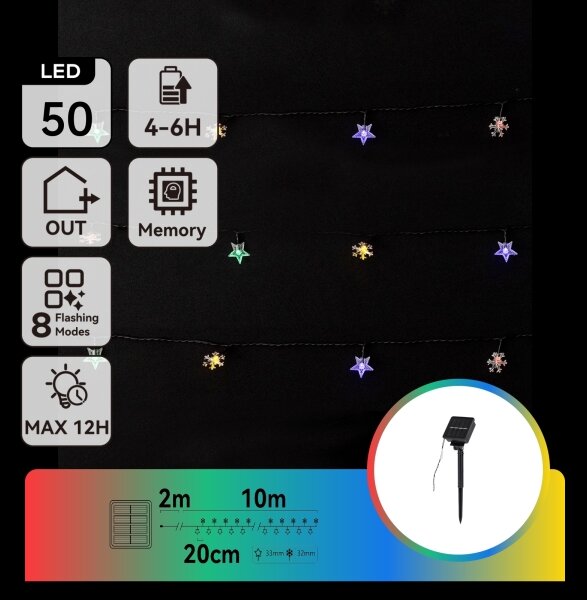 Aigostar - LED соларен гирлянд 50xLED/8 функции 12m IP65 многоцветен