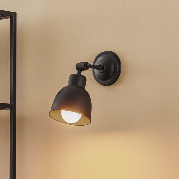 Euluna Стена лампа Emoti, еднопламъчна, черна, Затъмняване, Черен, Дневна/трапезария, Метал, Индустриален дизайн