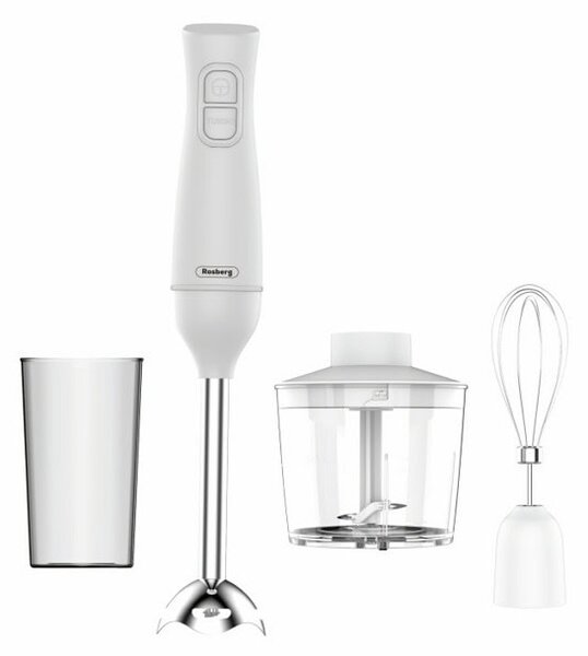 Пасатор Rosberg R51112OSC, с кана, чопър и бъркалка, 350W, 2 степени на работа, 0.7 l обем на каната, метален накрайник, бял