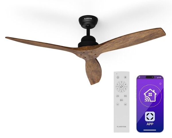 Klarstein Вентилатор за таван Santa Elena Smart 52", Ø 132 cm, 10260 m³/h, перки от истинско дърво, 6 настройки на скоростта, дистанционно управление