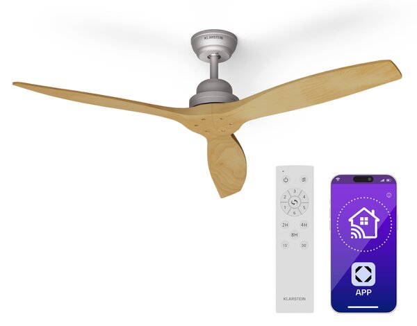 Klarstein Вентилатор за таван Santa Elena Smart 52", Ø 132 cm, 10260 m³/h, перки от истинско дърво, 6 настройки на скоростта, дистанционно управление