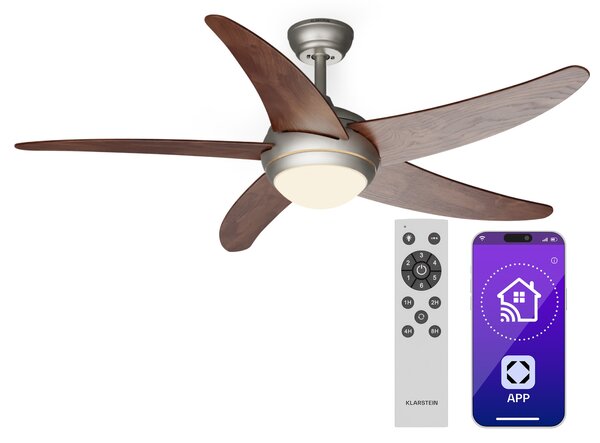 Klarstein Bolero 2 в 1 Smart, вентилатор за таван, Ø 132 cm, светлина 55 W, дистанционно управление, управление чрез приложение, двупосочно управление