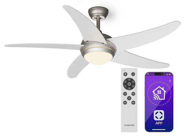 Klarstein Bolero 2 в 1 Smart, вентилатор за таван, Ø 132 cm, светлина 55 W, дистанционно управление, управление чрез приложение, двупосочно управление