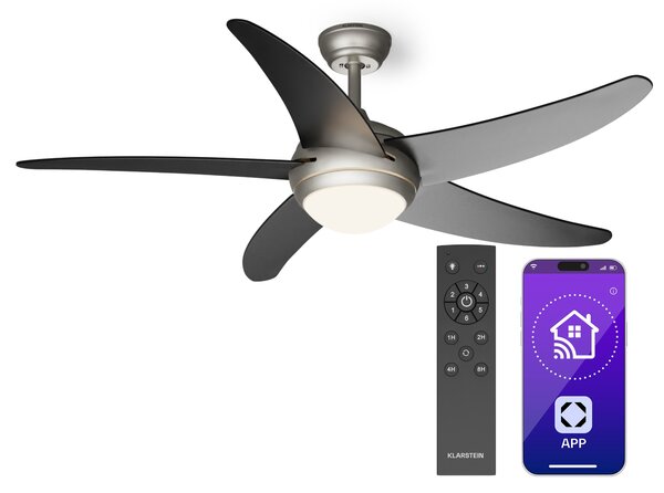 Klarstein Bolero 2 в 1 Smart, вентилатор за таван, Ø 132 cm, светлина 55 W, дистанционно управление, управление чрез приложение, двупосочно управление