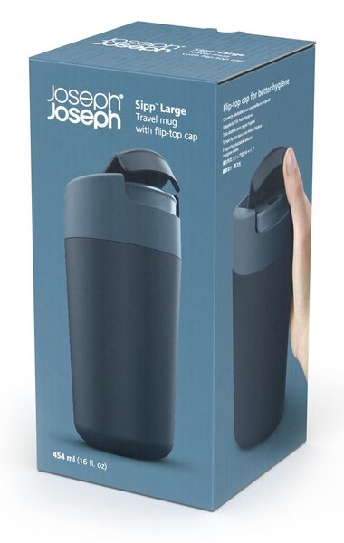 Тъмносиньо-антрацитна чаша за пътуване 450 ml Sipp - Joseph Joseph