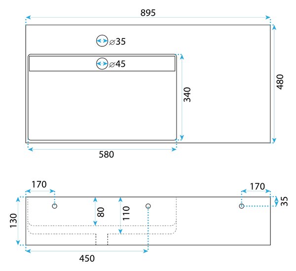 Умивалник МРАМОРЕН КОМПОЗИТ Rea Archi 90 CM Grey MATT