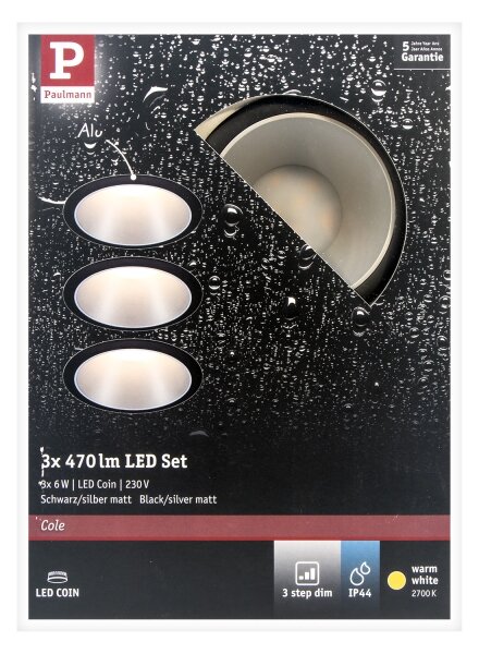 Paulmann 93408 - К-кт 3бр.LED/6,5W IP44 димируеми лунички за баня COLE 230V