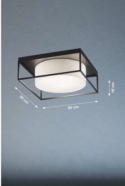 Черно/бежово осветително тяло за таван с текстилен абажур 50x50 cm Carre – Fischer & Honsel