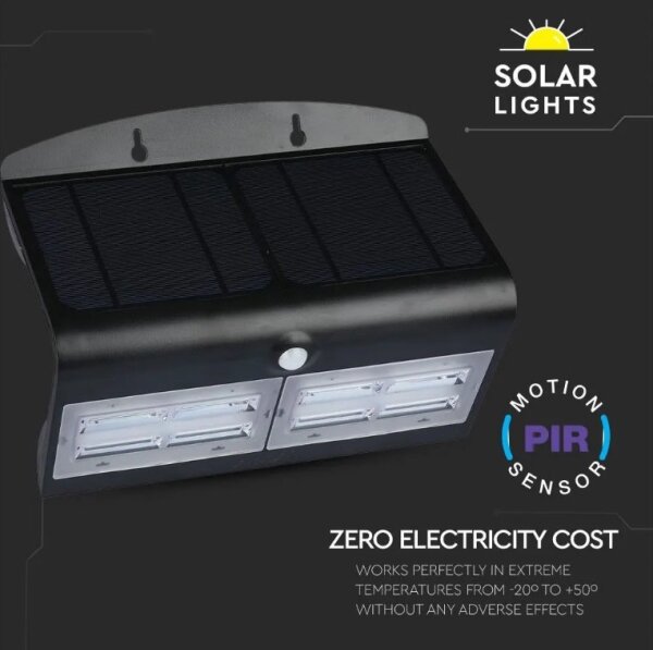 LED соларен стенен фенер с сензор LED/7W/3,7V 4000K IP65 4000 mAh черен