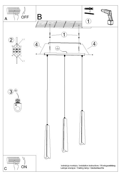 Sollux SL.1402 - Пендел PRYSM 3xG9/8W/230V черен