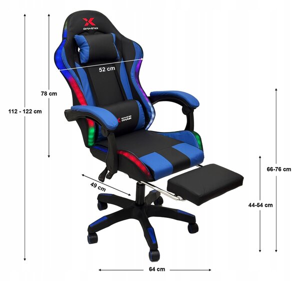 Xgaming LED геймърски стол с поставка за крака - черен