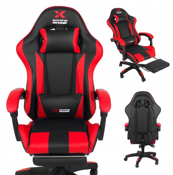 Геймърски стол Xgaming с подложка за крака - черен и червен
