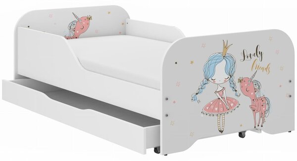 Детско легло 140 x 70 cm с мотиви на принцеса и еднорог
