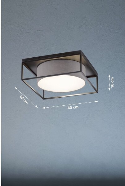 Черно/сиво осветително тяло за таван с текстилен абажур 60x60 cm Carre – Fischer & Honsel