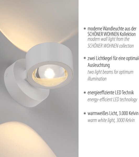 Schöner Wohnen 19331-16 - LED стенен аплик CHIA 2xLED/2W/230V бял