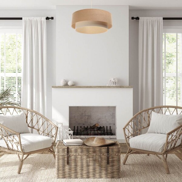 Maco Design Висящо осветително тяло Boho, кремаво/бежово, Ø 50 cm, височина 21 юта, Затъмняване, Бежов, Дневна/трапезария, Плат / текстил