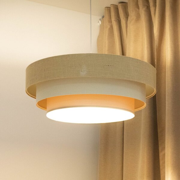 Maco Design Висящо осветително тяло Boho, кремаво/бежово, Ø 60 cm, височина 20 юта, Затъмняване, Бежов, Дневна/трапезария, Плат / текстил