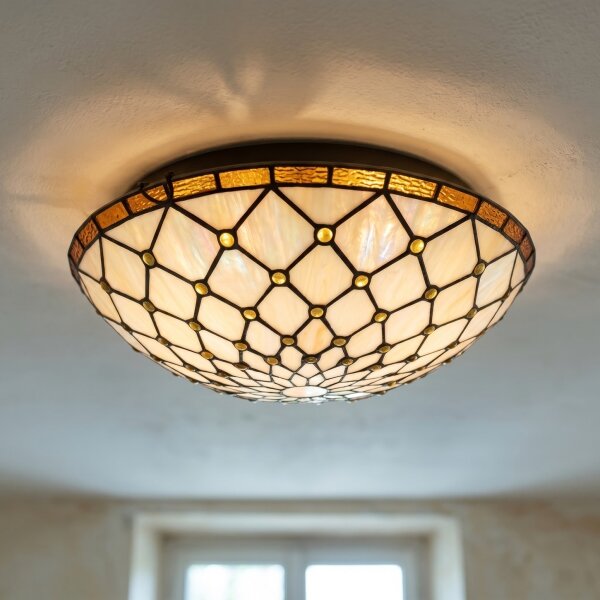 Brilagi - витражно таванно осветително тяло Tiffany IVORY, 2xE27/60W/230V, Ø 40 см