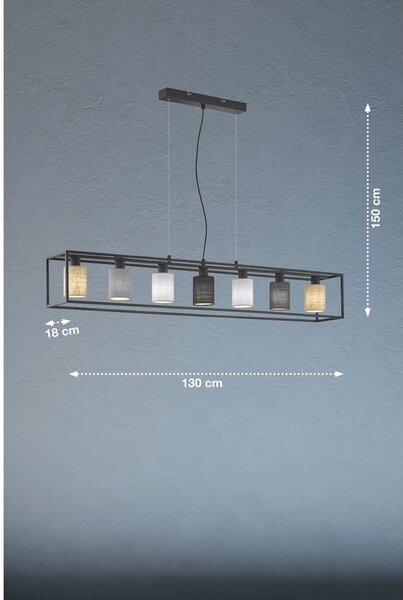 Черно/сиво висящо осветително тял с текстилен абажур Isko – Fischer & Honsel