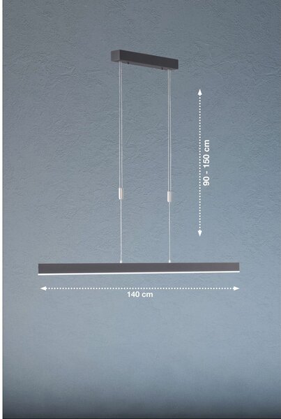 Черно LED затъмняващо се висящо осветително тял Straight – Fischer & Honsel