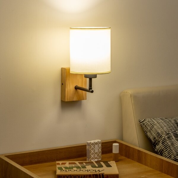 Brilagi - Стенна лампа NUBILA WOOD 1xE27/25W/230V дъб/черно/крем