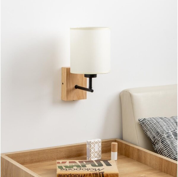 Brilagi - Стенна лампа NUBILA WOOD 1xE27/25W/230V дъб/черно/крем