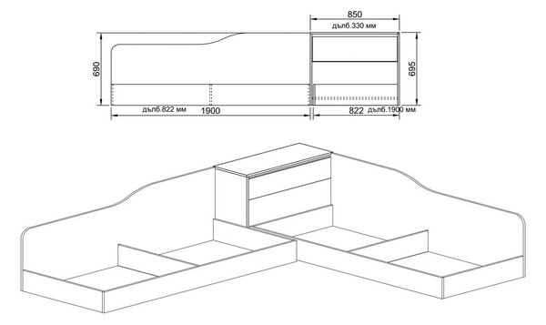 Ъглови легла Сити 2001 + два матрака Monaco 82/190 от мебели ИРИМ