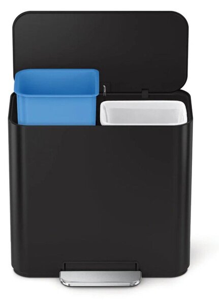 Матово черно стоманено кошче за боклук за рециклиране/с педал 15 l Dual Mini – simplehuman