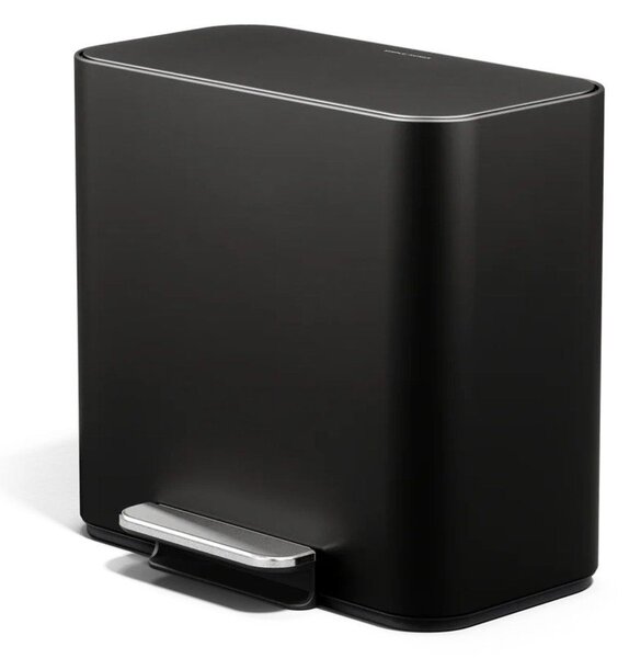 Матово черно стоманено кошче за боклук за рециклиране/с педал 15 l Dual Mini – simplehuman