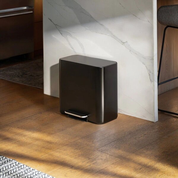 Матово черно стоманено кошче за боклук за рециклиране/с педал 15 l Dual Mini – simplehuman