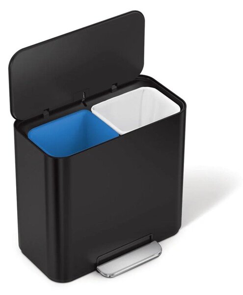 Матово черно стоманено кошче за боклук за рециклиране/с педал 15 l Dual Mini – simplehuman