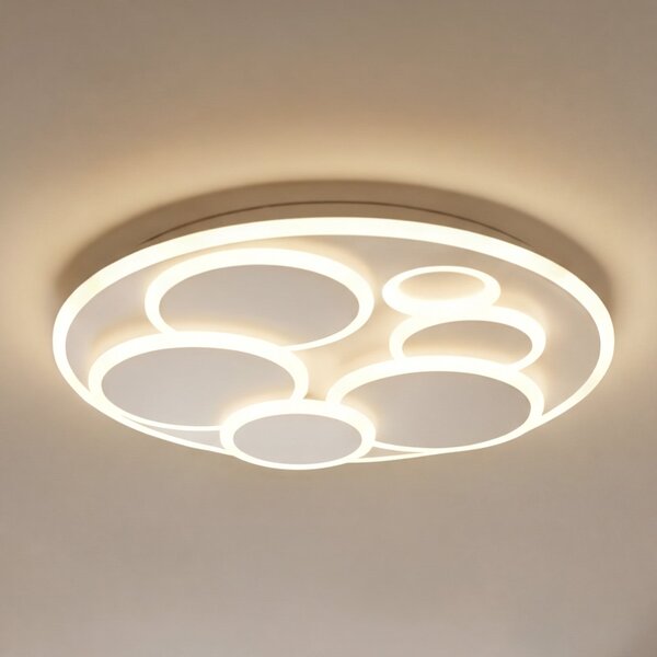 FISCHER & HONSEL LED таванна лампа Dots, бяла, Ø 50 cm, метал/акрил, CCT, Затъмняване, Бял, Дневна/трапезария, Метал, Модерен