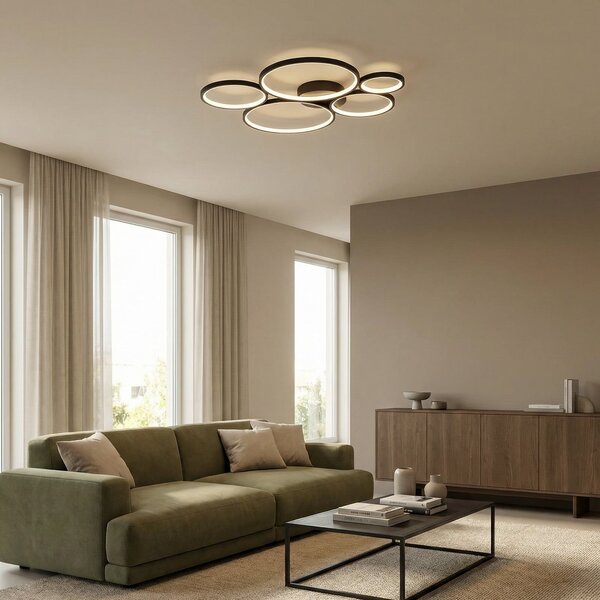 Trio Lighting LED лампа за таван Rondo, матово черно, Затъмняване, Черен, Дневна/трапезария, Метал, Модерен