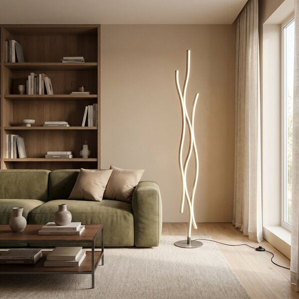 Trio Lighting Подова лампа Blaze LED с димер, CCT, алуминий, Затъмняване, Металик, Дневна/трапезария, Метал, Модерен