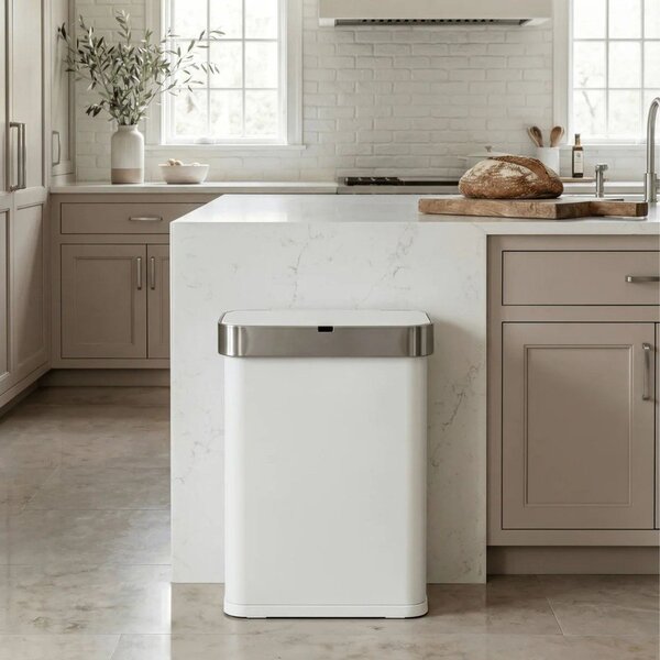Безконтактно стоманено кошче за боклук в матово бял цвят 58 l Sensor – simplehuman