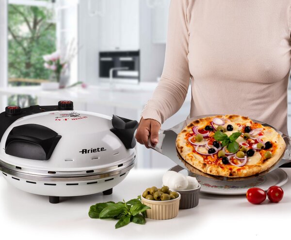 Електрическа фурна за пица Ariete "Пица за 4 минути" 0918/00, 1200W, 32 см, До 400C, 5 нива, Каменна плоча, Незалепващо покритие, Бял