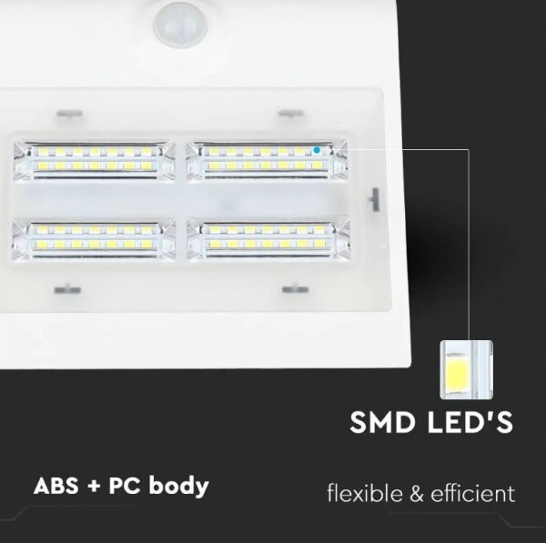 LED соларен стенен фенер с сензор LED/3W/3,7V 3000/4000K IP65 бял