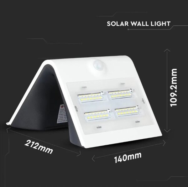 LED соларен стенен фенер с сензор LED/3W/3,7V 3000/4000K IP65 бял