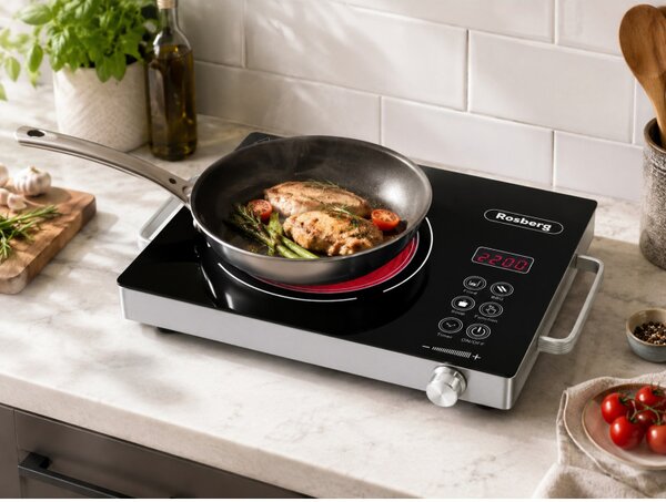 Единичен инфрачервен котлон Rosberg R51445P, 2200W, 28x36 см, 11 степени на температурата, LED дисплей, Черен