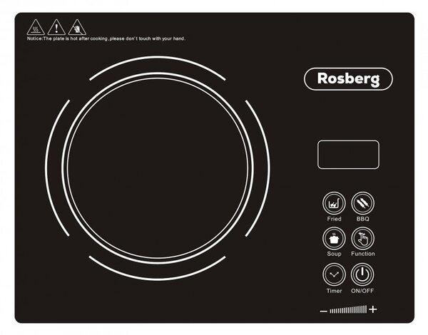 Единичен инфрачервен котлон Rosberg R51445P, 2200W, 28x36 см, 11 степени на температурата, LED дисплей, Черен