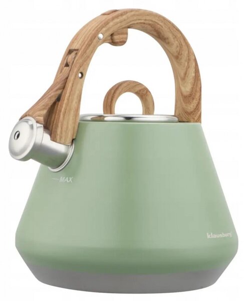 Свирещ чайник Klausberg KB 9062, 2.5 л, Неръждаема стомана, Ненагряваща се дръжка, Индукция, Зелен