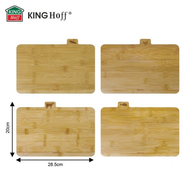 Комплект 4 бр дъски за рязане с поставка Kinghoff KH 2010, 28.5х20 см, Обозначени, Бамбук, Черен
