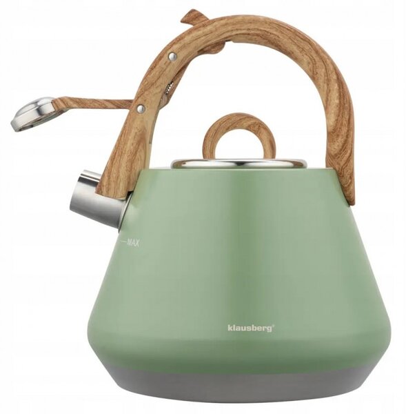 Свирещ чайник Klausberg KB 9062, 2.5 л, Неръждаема стомана, Ненагряваща се дръжка, Индукция, Зелен