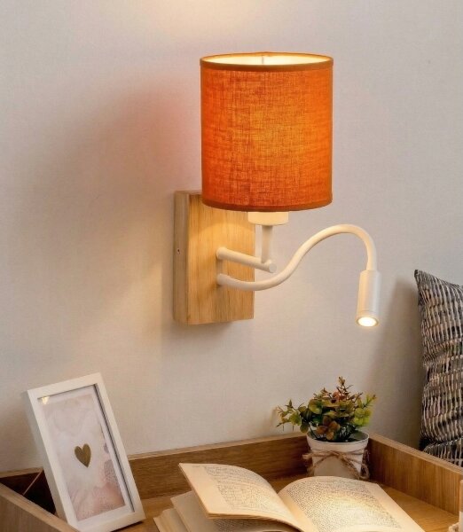 Brilagi - LED стенна лампа NUBILA WOOD 1xE27/25W/230V + LED/3W дъб/bяла/оранжева