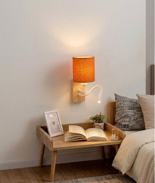 Brilagi - LED стенна лампа NUBILA WOOD 1xE27/25W/230V + LED/3W дъб/bяла/оранжева