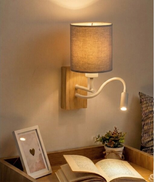 Brilagi - LED настенна лампа NUBILA WOOD 1xE27/25W/230V + LED/3W дъб/бяла/светлосива