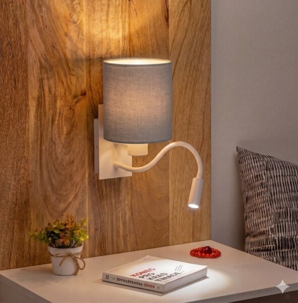 Brilagi -LED гъвкава стенна лампа NUBILA 1xE27/25W/230V + LED/3W бяла/светлосива